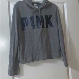 Gray PINK sweatshirt with PINK in blue
